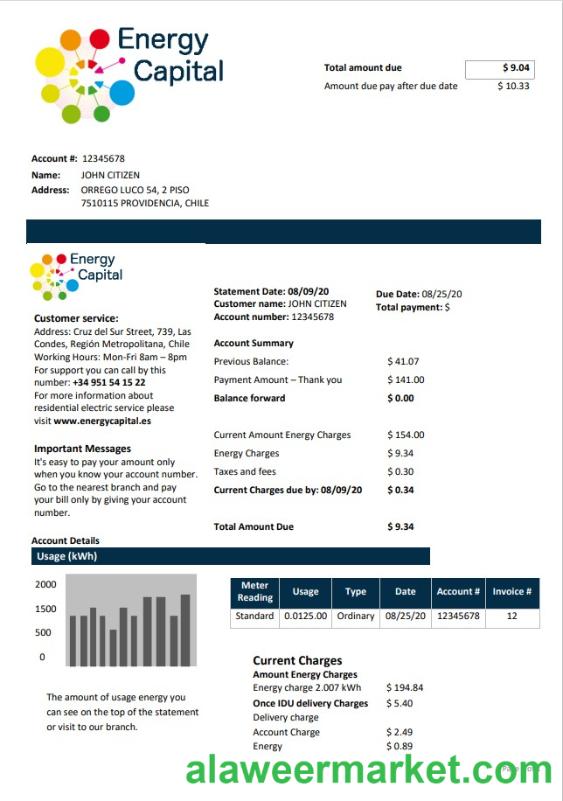 Chile Energy Capital utility bill